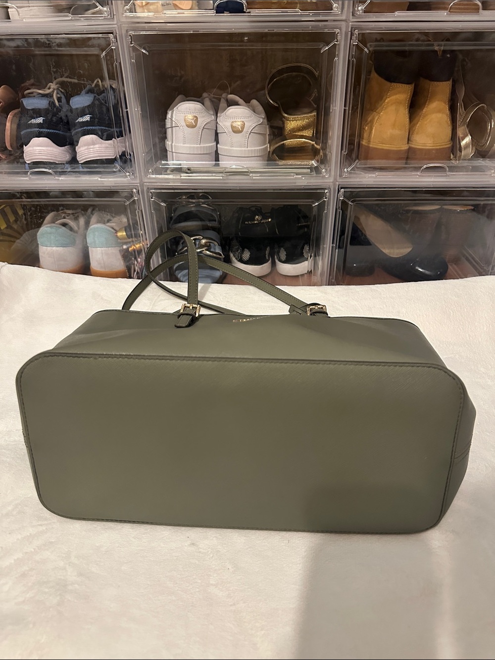 Michael Kors Olive Saffiano Leather Tote with Gold Accents - Picture 11 of 16